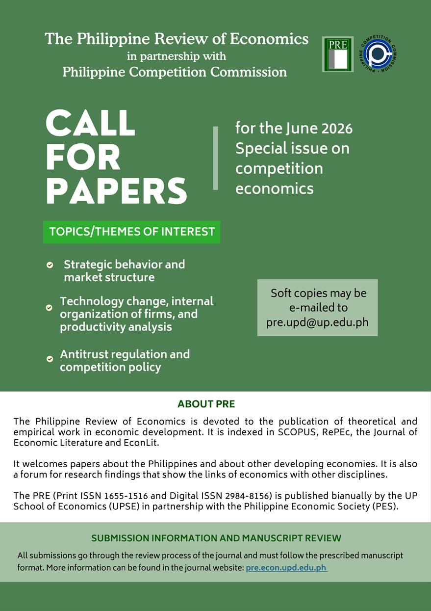 Call for Papers by the Philippine Review of Economics